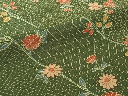 平和屋着物▽小紋　単衣　草花文　洗える着物　AABJ9769jh