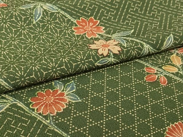 平和屋着物▽小紋　単衣　草花文　洗える着物　AABJ9769jh