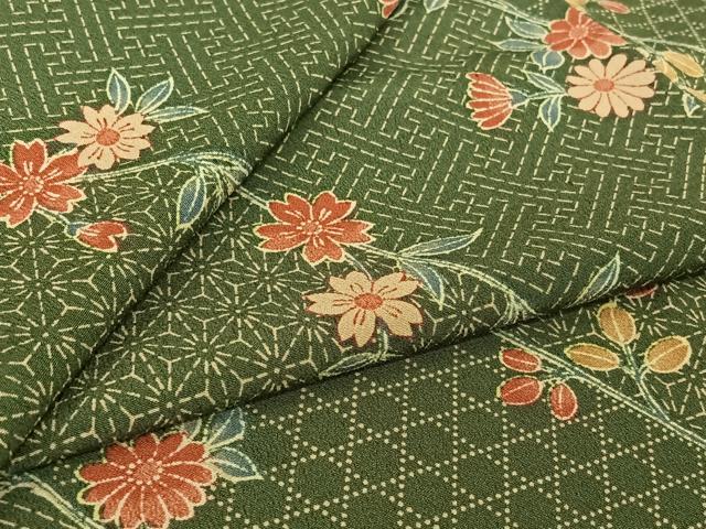 平和屋着物▽小紋　単衣　草花文　洗える着物　AABJ9769jh