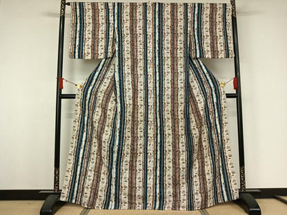 平和屋着物▽小紋　単衣　草花文　さが美扱い　洗える着物　AABJ9770jh