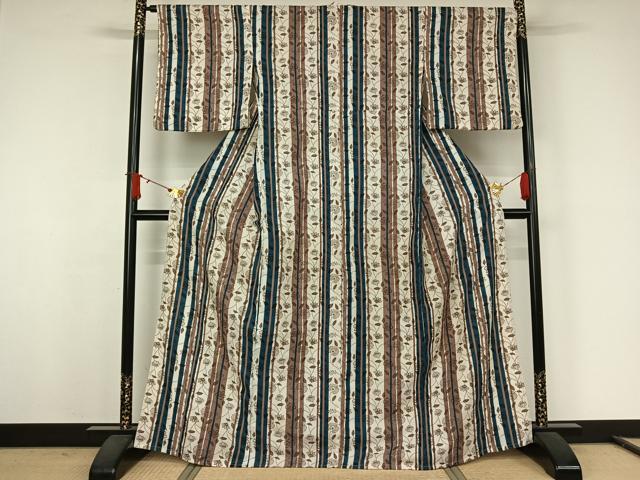 平和屋着物▽小紋　単衣　草花文　さが美扱い　洗える着物　AABJ9770jh