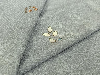 平和屋着物▽小紋　単衣　草花文　洗える着物　AABJ9773jh