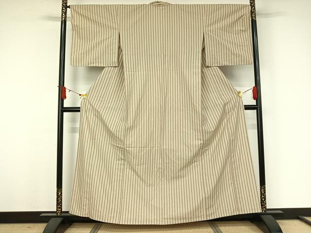 平和屋着物▽小紋　単衣　縞　綿　AABJ9774jh