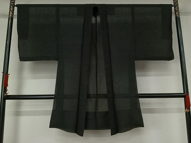 平和屋着物▽男性　長羽織　スリーシーズン　春夏秋　塵除け　黒地　正絹　逸品　AABJ9775jh