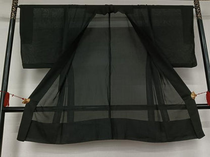 平和屋着物▽男性　長羽織　スリーシーズン　春夏秋　塵除け　黒地　正絹　逸品　AABJ9775jh