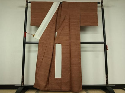 平和屋着物▽上質な紬　単衣　霞文　正絹　逸品　AABJ9776jh