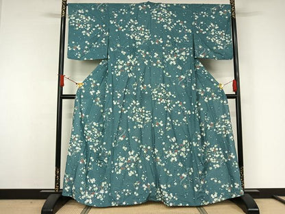 平和屋着物▽小紋　単衣　枝花文　洗える着物　AABJ9777jh