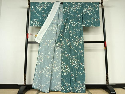 平和屋着物▽小紋　単衣　枝花文　洗える着物　AABJ9777jh