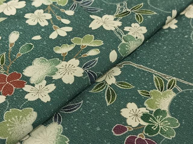 平和屋着物▽小紋　単衣　枝花文　洗える着物　AABJ9777jh
