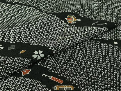 平和屋着物▽小紋　単衣　宝尽くし花文　洗える着物　AABJ9778jh