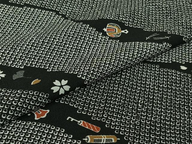 平和屋着物▽小紋　単衣　宝尽くし花文　洗える着物　AABJ9778jh