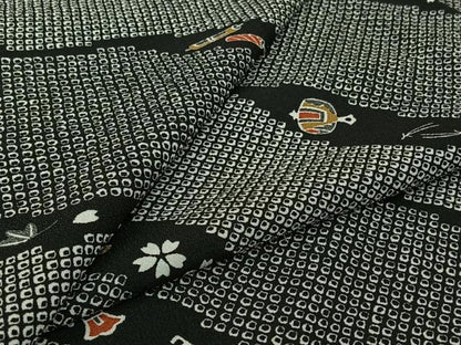 平和屋着物▽小紋　単衣　宝尽くし花文　洗える着物　AABJ9778jh