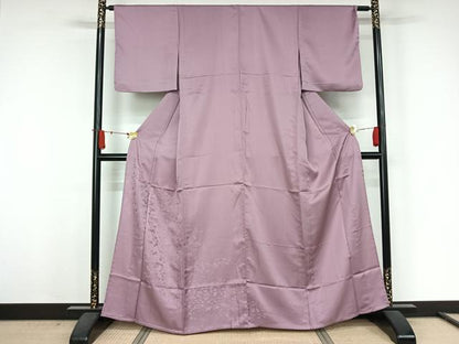 平和屋着物▽無地絵羽訪問着　単衣　枝花地紋　薄葡萄色　さんび謹製　洗える着物　AABJ9779jh