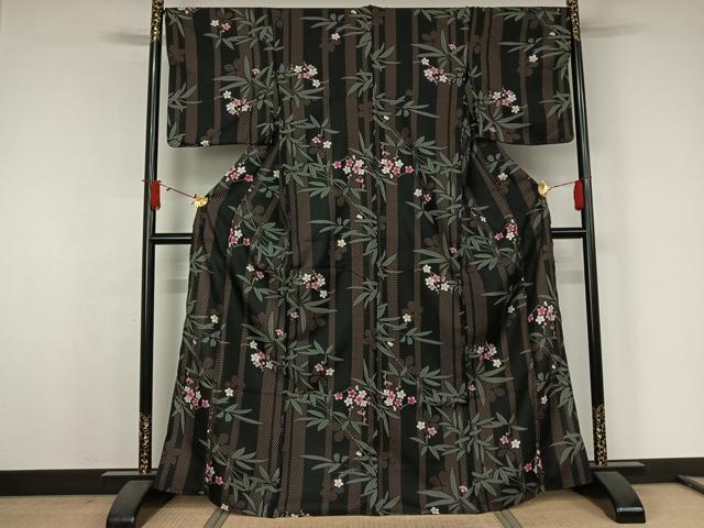 平和屋着物▽小紋　単衣　枝梅文　洗える着物　AABJ9783jh