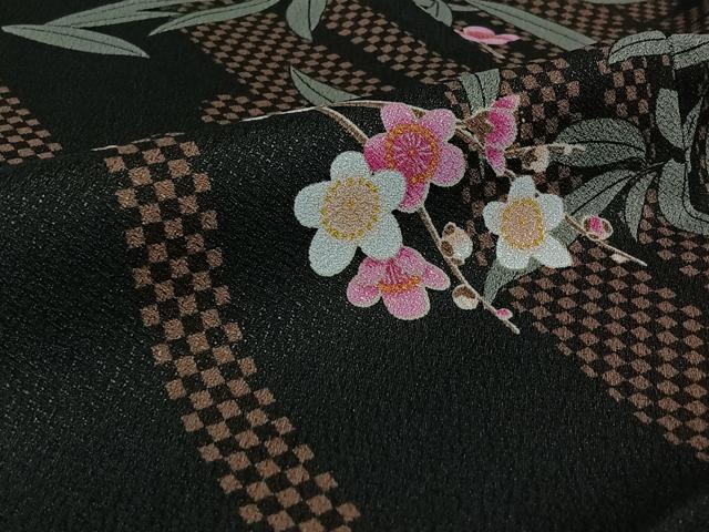 平和屋着物▽小紋　単衣　枝梅文　洗える着物　AABJ9783jh