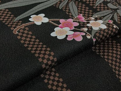 平和屋着物▽小紋　単衣　枝梅文　洗える着物　AABJ9783jh