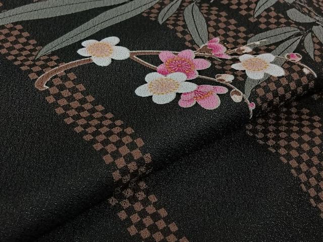 平和屋着物▽小紋　単衣　枝梅文　洗える着物　AABJ9783jh