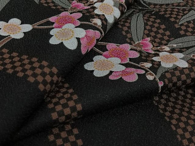 平和屋着物▽小紋　単衣　枝梅文　洗える着物　AABJ9783jh