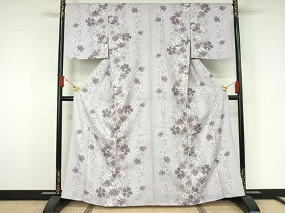 平和屋着物▽小紋　単衣　草花文　洗える着物　AABJ9785jh