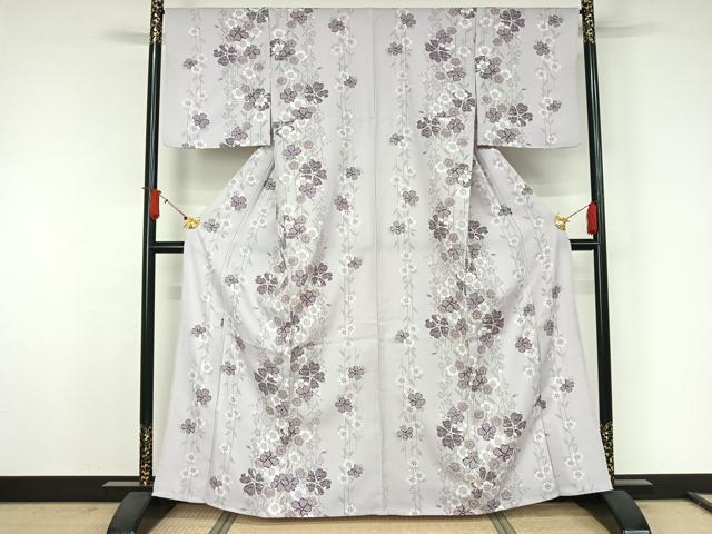 平和屋着物▽小紋　単衣　草花文　洗える着物　AABJ9785jh
