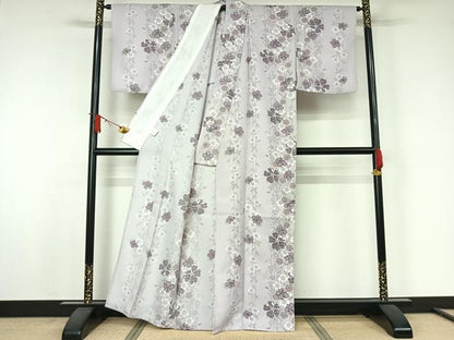 平和屋着物▽小紋　単衣　草花文　洗える着物　AABJ9785jh