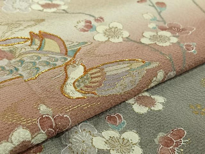 平和屋着物▽訪問着　単衣　駒刺繍　流水鴛鴦花文　暈し染め　金彩　正絹　逸品　AABJ9786jh