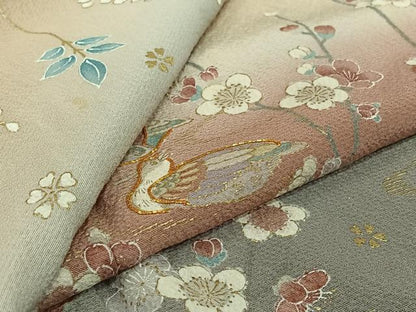 平和屋着物▽訪問着　単衣　駒刺繍　流水鴛鴦花文　暈し染め　金彩　正絹　逸品　AABJ9786jh