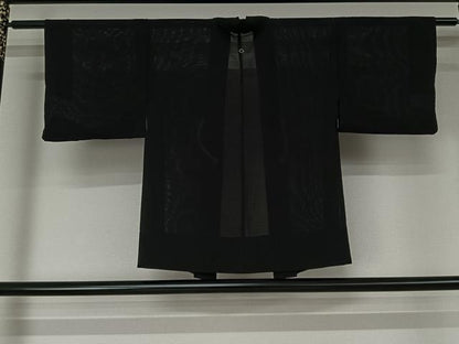 平和屋着物▽羽織　スリーシーズン　春夏秋　塵除け　黒地　正絹　逸品　AABJ9790jh