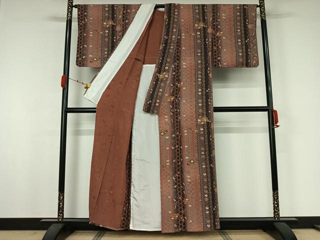 平和屋着物▽上質な小紋　単衣　扇面花文　金彩　正絹　逸品　AABJ9791jh