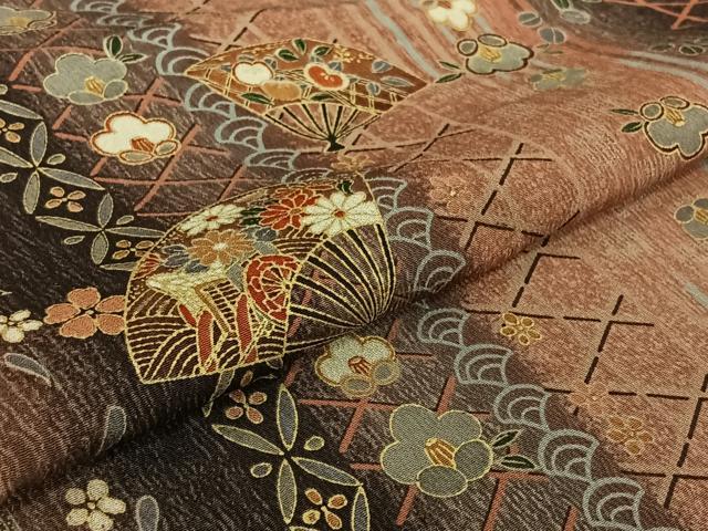 平和屋着物▽上質な小紋　単衣　扇面花文　金彩　正絹　逸品　AABJ9791jh