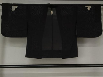 平和屋着物▽男性　黒紋付　羽織　正絹　逸品　AABJ9794jh