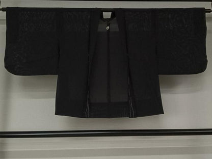 平和屋着物▽男性　黒紋付　羽織　正絹　逸品　AABJ9794jh