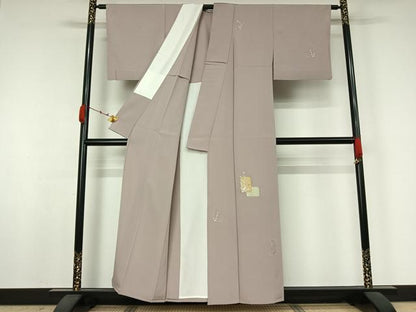 平和屋着物▽訪問着　単衣　刺繍　草花文　金糸　金彩　正絹　逸品　AABJ9795jh