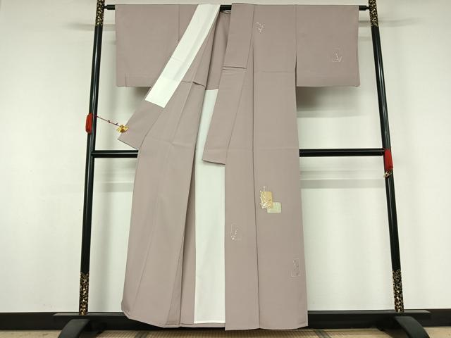 平和屋着物▽訪問着　単衣　刺繍　草花文　金糸　金彩　正絹　逸品　AABJ9795jh