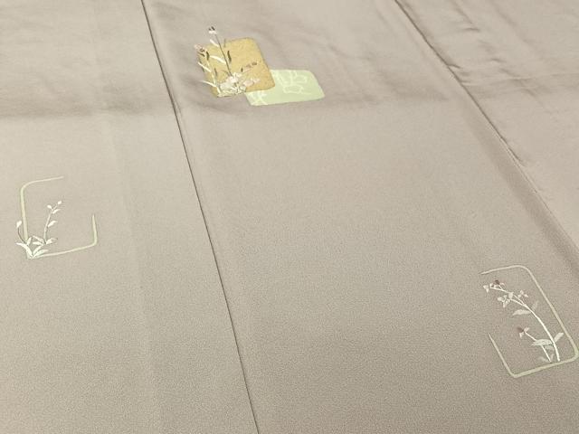 平和屋着物▽訪問着　単衣　刺繍　草花文　金糸　金彩　正絹　逸品　AABJ9795jh