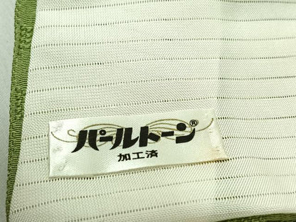 平和屋着物▽上質な色無地　単衣　幾何学地紋　柳色　正絹　逸品　AABJ9797jh