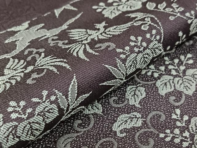 平和屋着物▽お召　単衣　天目織　横段花鳥文　正絹　逸品　AABJ9798jh