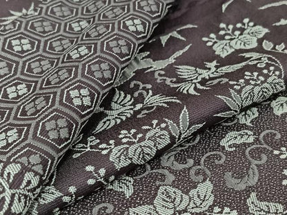 平和屋着物▽お召　単衣　天目織　横段花鳥文　正絹　逸品　AABJ9798jh