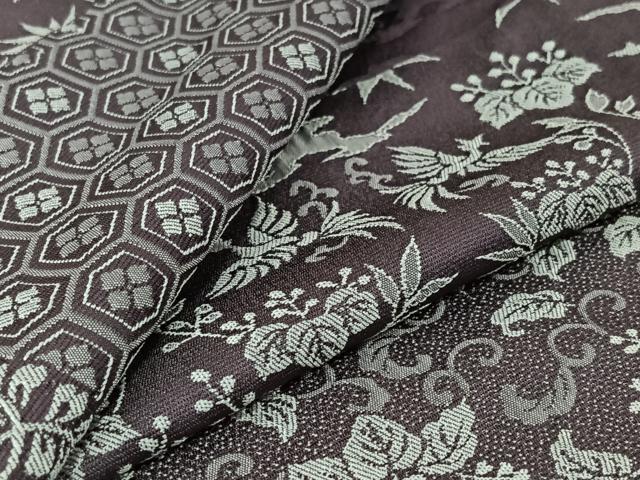 平和屋着物▽お召　単衣　天目織　横段花鳥文　正絹　逸品　AABJ9798jh