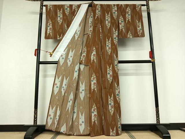 平和屋着物▽小紋　単衣　蚊絣舞桜文　洗える着物　未使用　AABJ9799jh