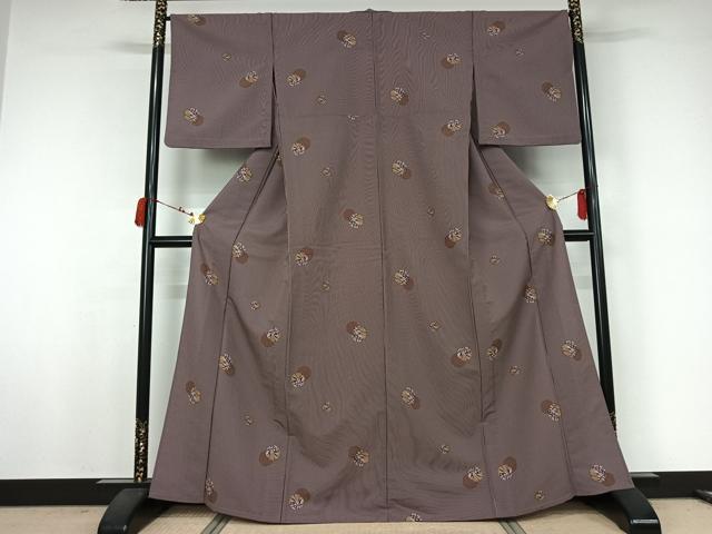 平和屋着物▽小紋　単衣　雪輪草葉文　洗える着物　AABJ9800jh