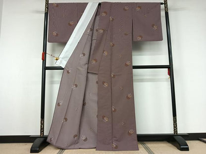 平和屋着物▽小紋　単衣　雪輪草葉文　洗える着物　AABJ9800jh