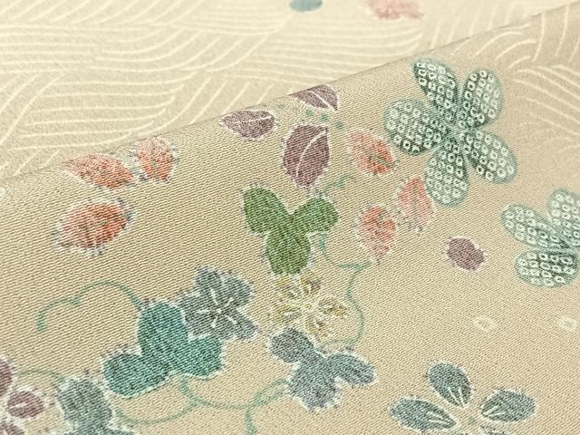 平和屋着物▽小紋　単衣　流水花文　洗える着物　AABJ9801jh