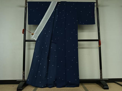 平和屋着物▽小紋　単衣　舞花文　洗える着物　未使用　AABJ9806jh
