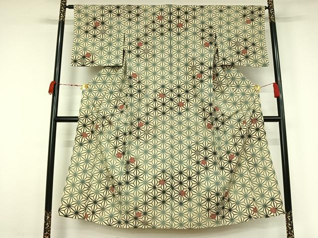 平和屋着物▽小紋　単衣　麻の葉花文　洗える着物　AABJ9810jh