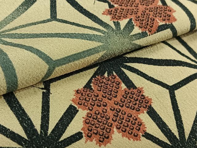 平和屋着物▽小紋　単衣　麻の葉花文　洗える着物　AABJ9810jh