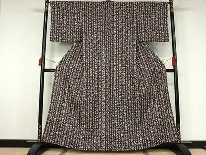 平和屋着物▽小紋　単衣　草花文　洗える着物　AABJ9811jh