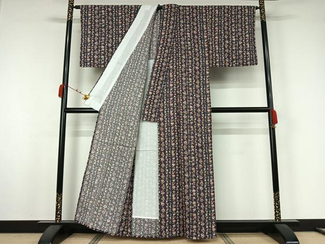 平和屋着物▽小紋　単衣　草花文　洗える着物　AABJ9811jh
