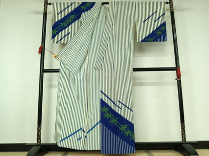平和屋着物▽訪問着　単衣　笹竹文　洗える着物　AABJ9812jh