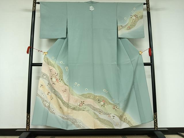 平和屋着物▽訪問着　単衣　絞り　辻が花　暈し染め　金彩　正絹　逸品　AABJ9814jh